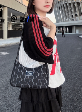 FILA斐乐 黑色女子Hobo时尚通勤斜挎新月包单肩包F13W341163FBK