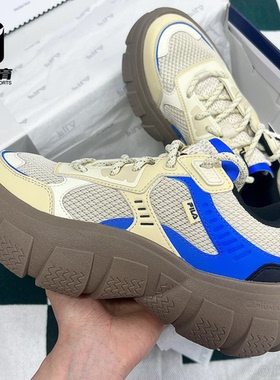 FILA斐乐气泡鞋棕蓝女子舒适厚底老爹鞋运动休闲鞋F12W321105FBA