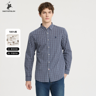 【100%棉】SMITHPOLOV斯密特保罗秋季格子衬衫男长袖衬衣休闲上衣