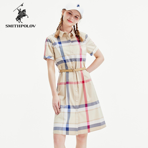 【商场同款】SMITHPOLOV斯密特保罗夏新款英伦气质格纹短袖连衣裙