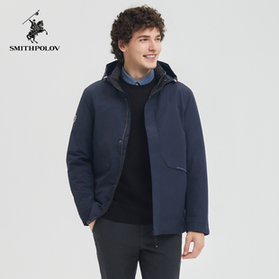 SMITHPOLOV斯密特保罗纯色休闲棉衣男冬季新款棉服连帽拉链外套