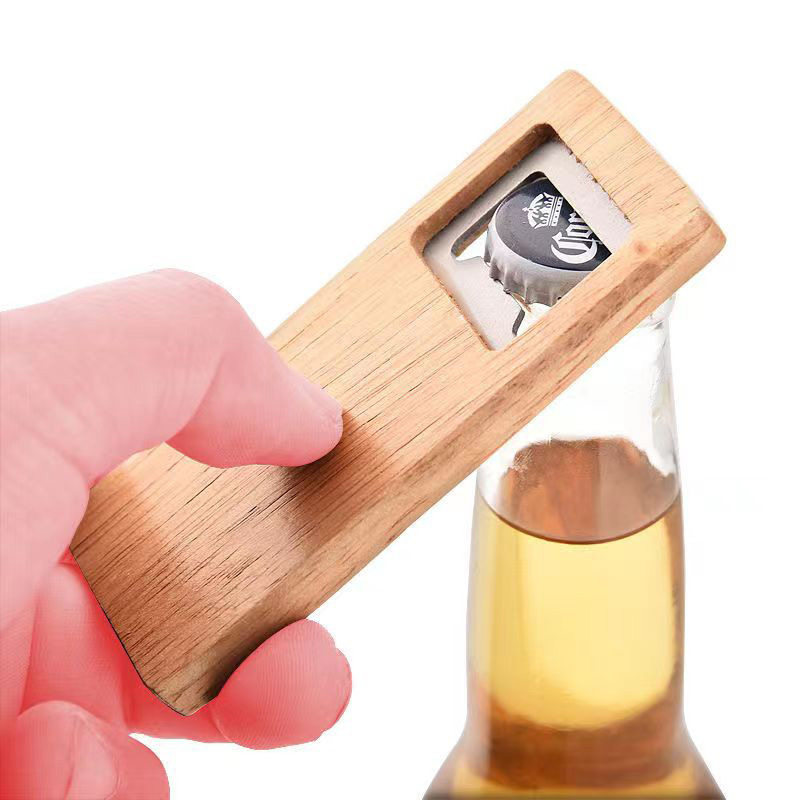 厂家现货木柄开瓶器方形啤酒汽水启瓶器厨房工具金属开瓶盖器