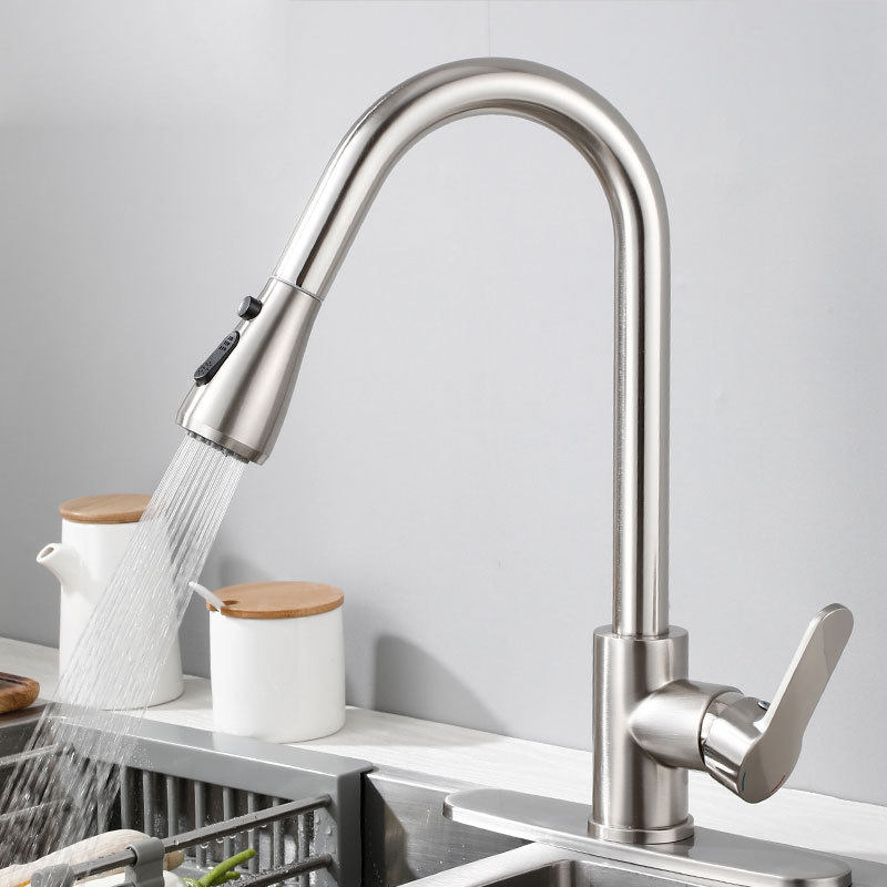 黄铜厨房水槽抽拉式水龙头家用冷热防溅水伸缩洗碗池洗菜盆水龙头