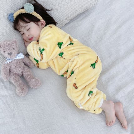 儿童连体睡衣宝宝秋冬季加绒加厚法兰绒家居服爬服婴儿睡袋防着凉
