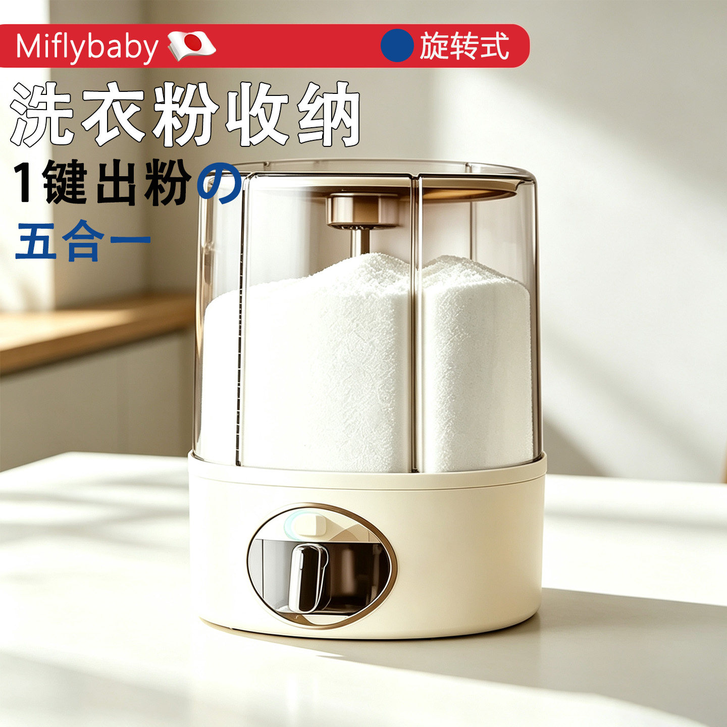 日本Miflybaby洗衣粉收纳盒家用大容量带勺凝珠避光防潮密封罐装