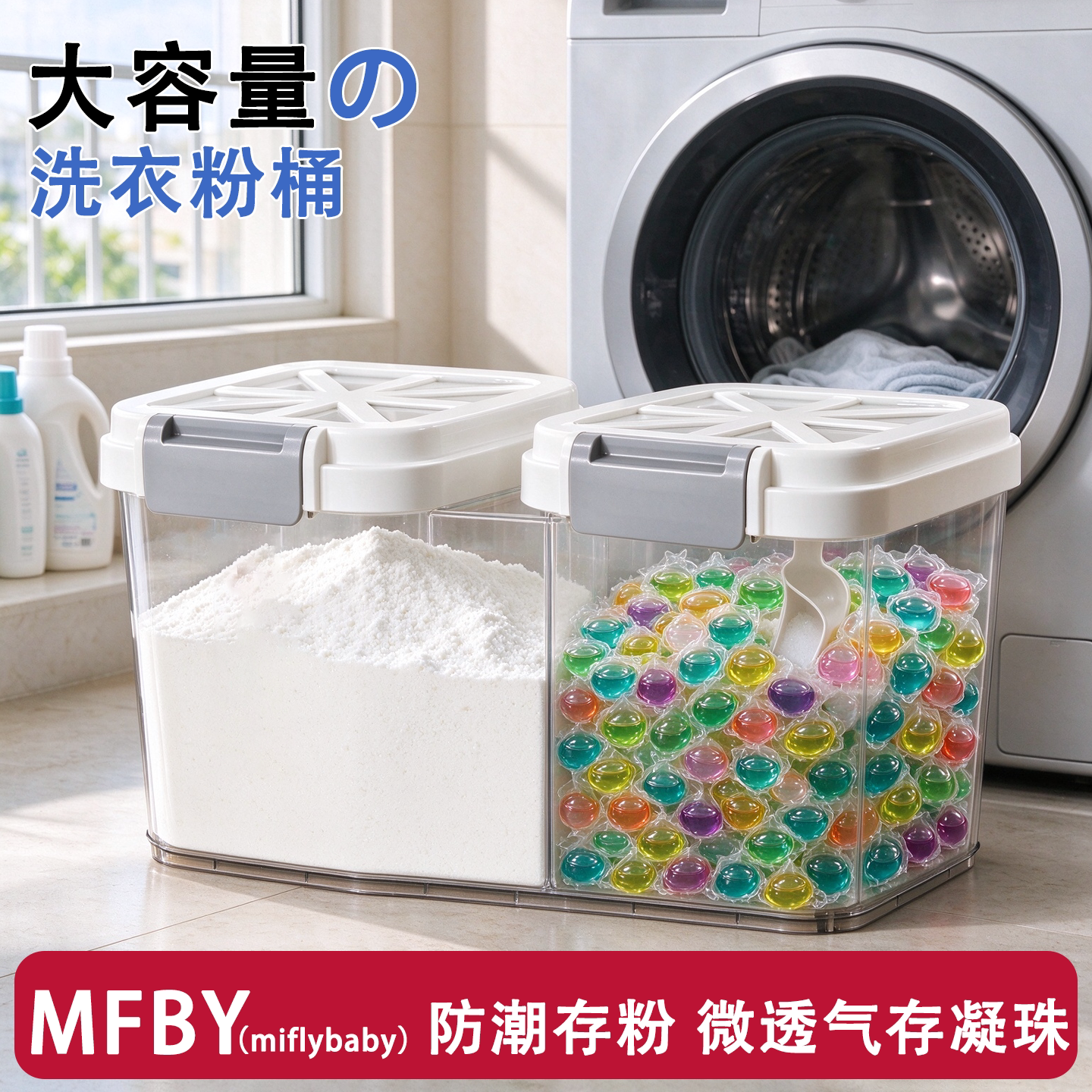 日本洗衣粉桶大容量洗衣粉收纳盒专用储存盒带勺子装皂粉凝珠神器
