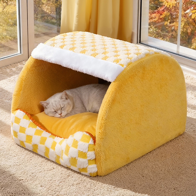 猫窝冬季保暖加厚毛绒半封闭式