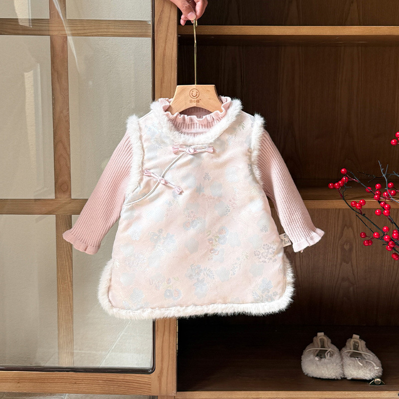 婴儿衣服冬季女宝宝汉服连衣裙旗袍套装加厚一岁冬款中国风两件套