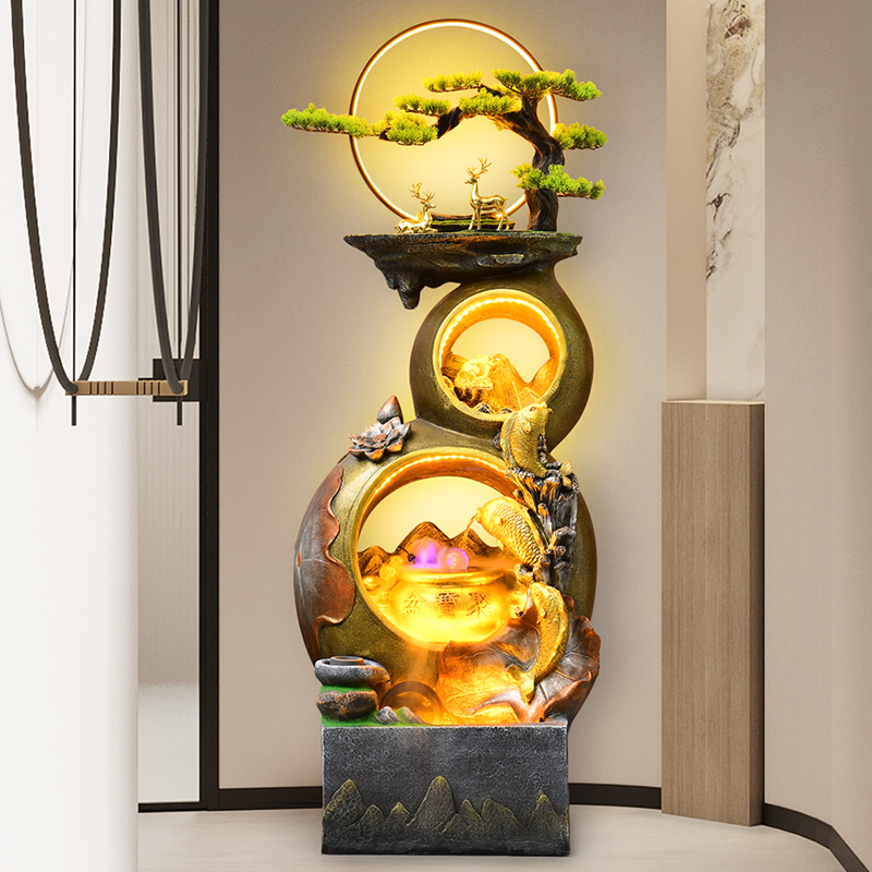 中式流水喷泉葫芦摆件招财假山生财开业客厅玄关办公室水景装饰品