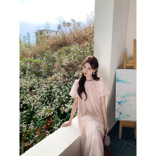 SHAOER【彩云边】“天丝锦纶”泡泡袖雪纺宽松连衣裙S726Z05003