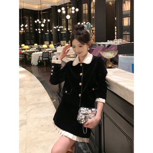 SHAOER 【巴黎画廊】法式显瘦丝绒小香风上衣半裙套装 S725A16162