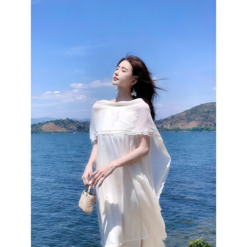 SHAOER【洱海边】法式一体式披肩雪纺连衣裙S726Q02506