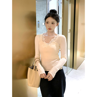 针织毛衫 SHAOER 蕾丝边拼接V领修身 法式 S725X19570 华梦乐章