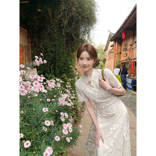 SHAOER【白茶清欢】新中式国风立领丝绒烧花旗袍S726Q03138