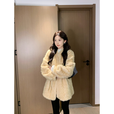 SHAOER【鎏金弥梦】高级千金风金叶貂环保皮草外套S726X01181