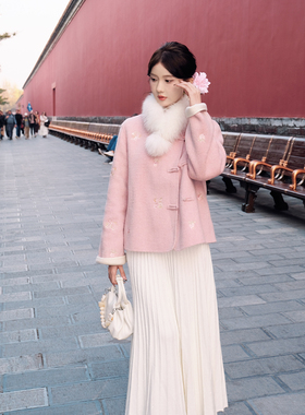 SHAOER【花间令】新中式国风刺绣宽松双面呢子大衣女S725Z19657