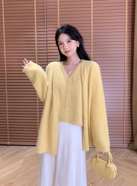 SHAOER【玉米姜饼】宽松V领显瘦软糯针织开衫马甲女 S725X16879