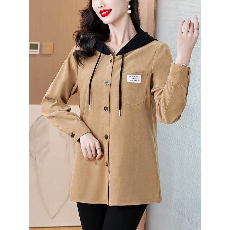 ROUMIKL高端贵夫人时尚衬衫女早秋冬品牌广州十三行洋气连帽加厚