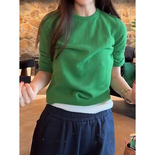 ROUMIKL韩系圆领撞色内搭长袖T恤女早秋时尚新款修身正肩绣打底衫