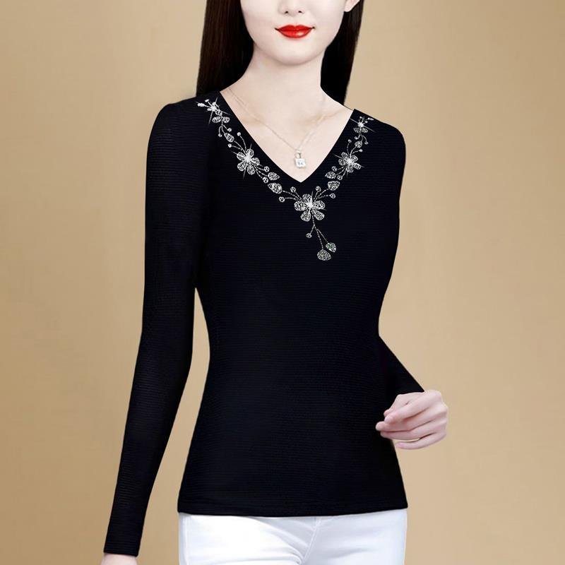 ROUMIKL高端网纱打底衫女春秋义乌超好看单穿高档贵夫人洋气T恤长