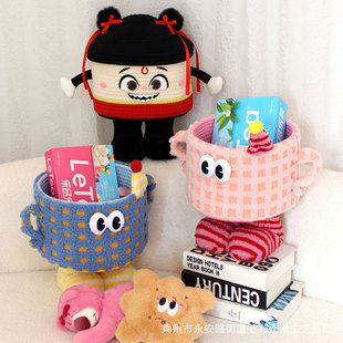 公仔蛋糕收纳筐篮儿童玩具卡通棉绳编织筐客厅桌面零食收纳盒家居