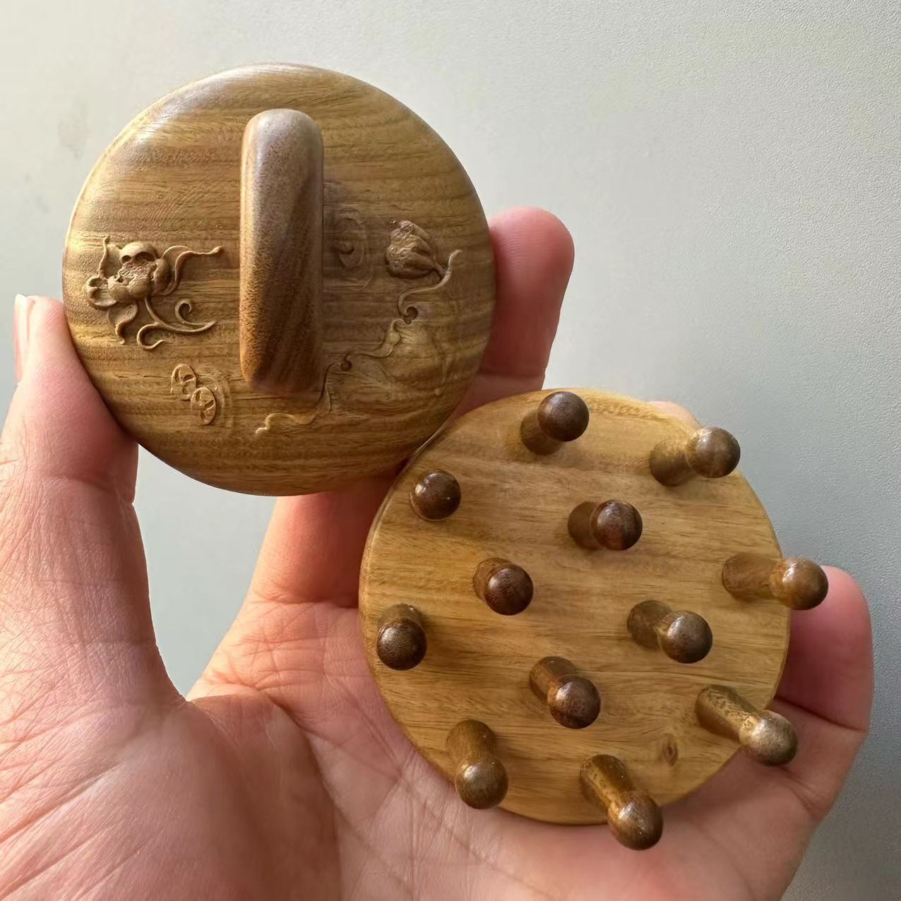 指环圆盘按摩梳绿檀木梳子女伴手礼插齿经络刷防头部头皮脱发