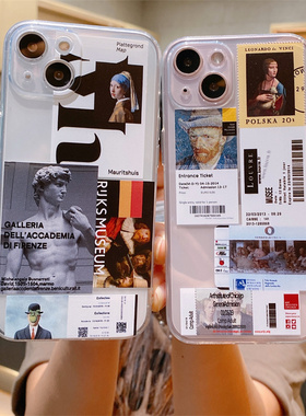 梵高大卫简约标签苹果14手机壳适用iPhone13pro软壳12mini透明16硅胶XSmax创意8plus个性7男女6s新款全包镜头