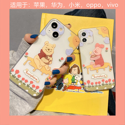 可爱小猪皮杰卡通维尼熊适用iphone15max手机壳苹果12pro硅胶软壳xsmax/16透明防摔6splus/8P/se2保护套7女13