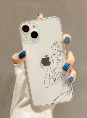 可爱线条白雪公主亲苹果12pro手机壳适用iphone15透明软个性8plus防摔xsmax/16女生13max/7/se2保护外壳6硅胶