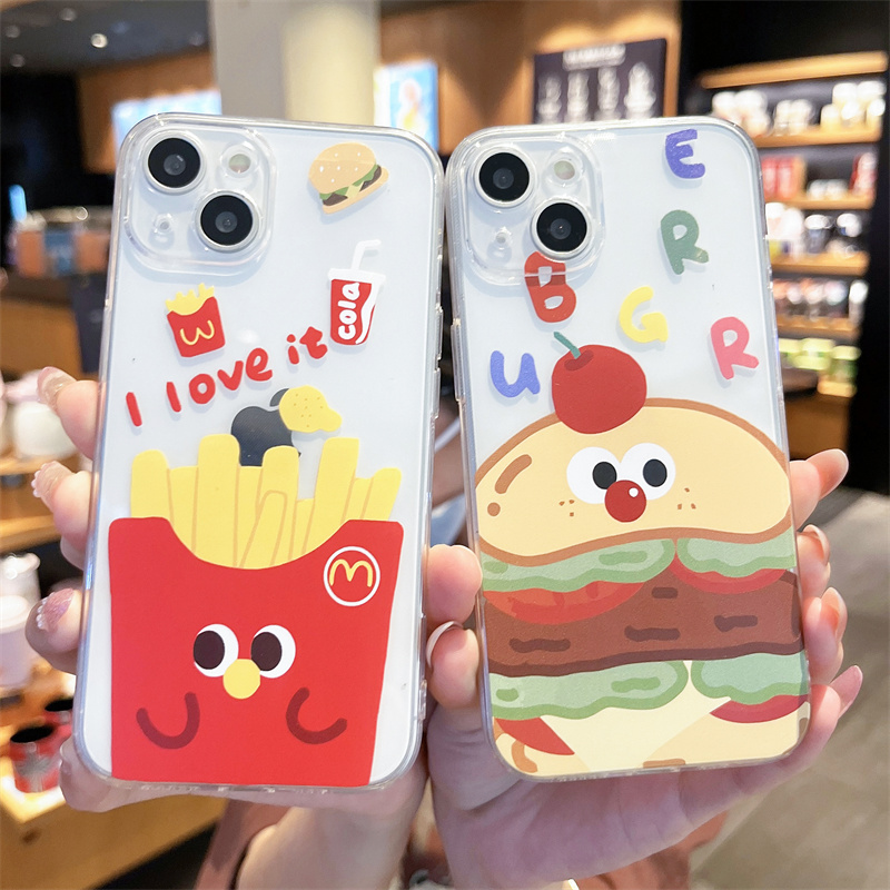 新款字母情侣汉堡包薯条可爱趣味适用iPhone14promax手机壳苹果13软壳12min透明15防摔16女8plus全包硅胶7套6