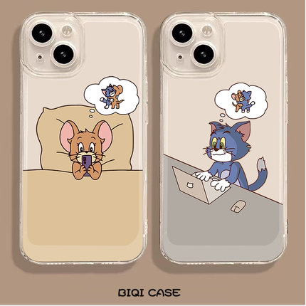 情侣卡通猫和老鼠杰瑞汤姆创意适用iPhone15Pro手机壳苹果14Plus软壳13硅胶12透明11防摔16情侣Xsmax全包7女8