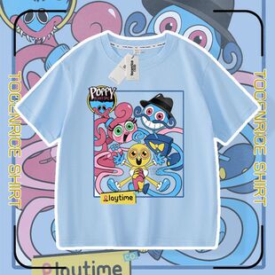 跨境新品poppy playtime 波比的游戏短袖t恤衣服儿童半袖上衣服潮