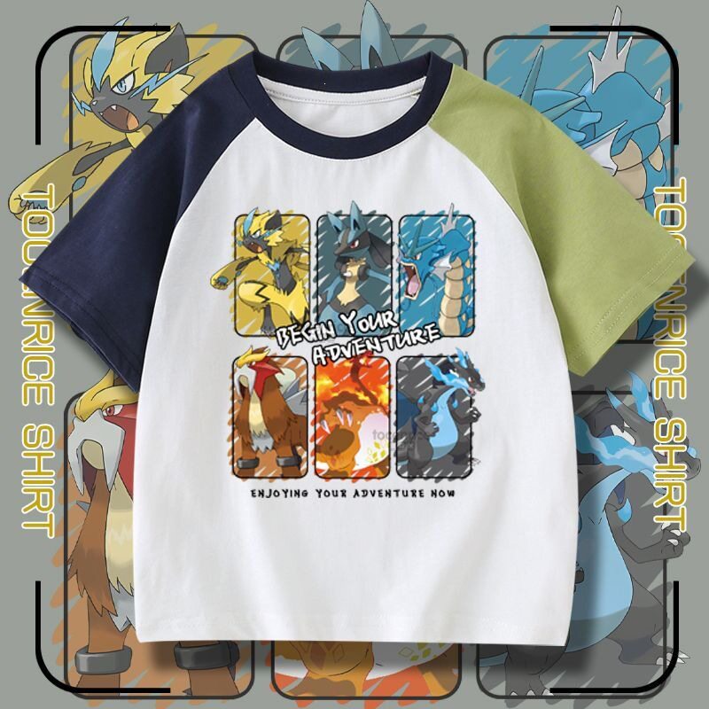精灵可梦炎帝喷火龙插肩短袖T恤男2026新款夏季儿童衣服纯棉上衣7