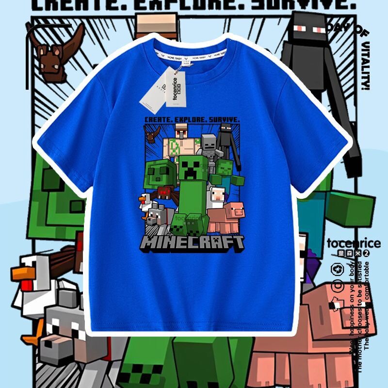 我的世界男童短袖t恤童装衣服minecarft苦力怕末影人印花纯棉半袖