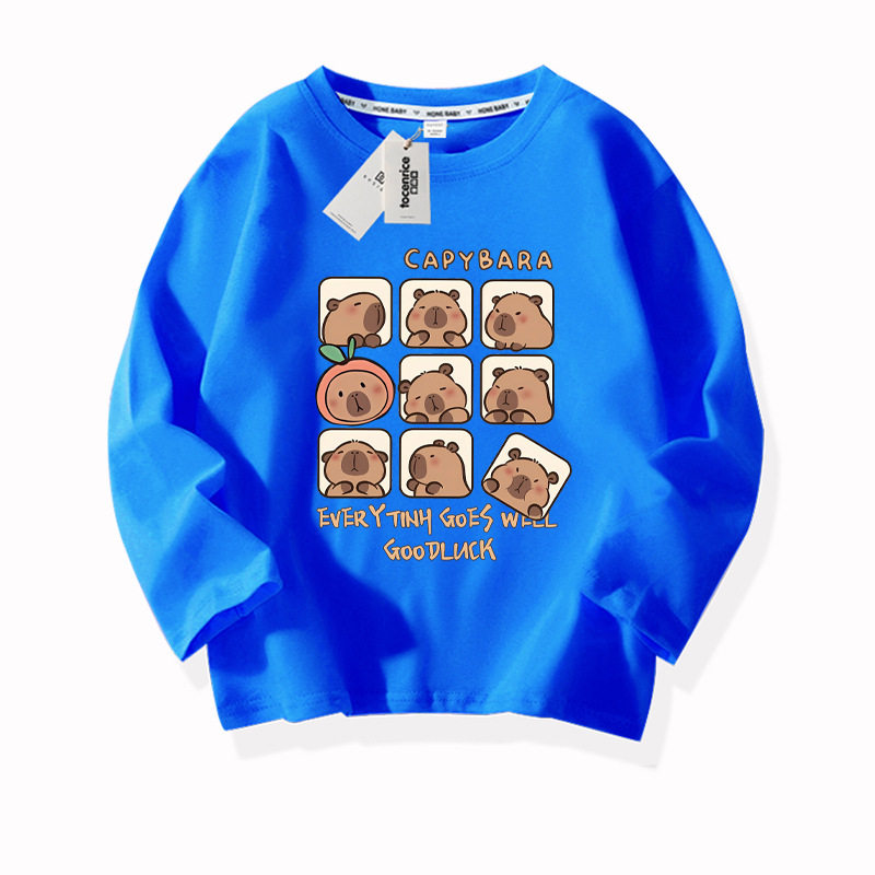 卡皮巴拉衣服女童长袖纯棉T恤男童春装打底衫中大童洋气上衣ins潮