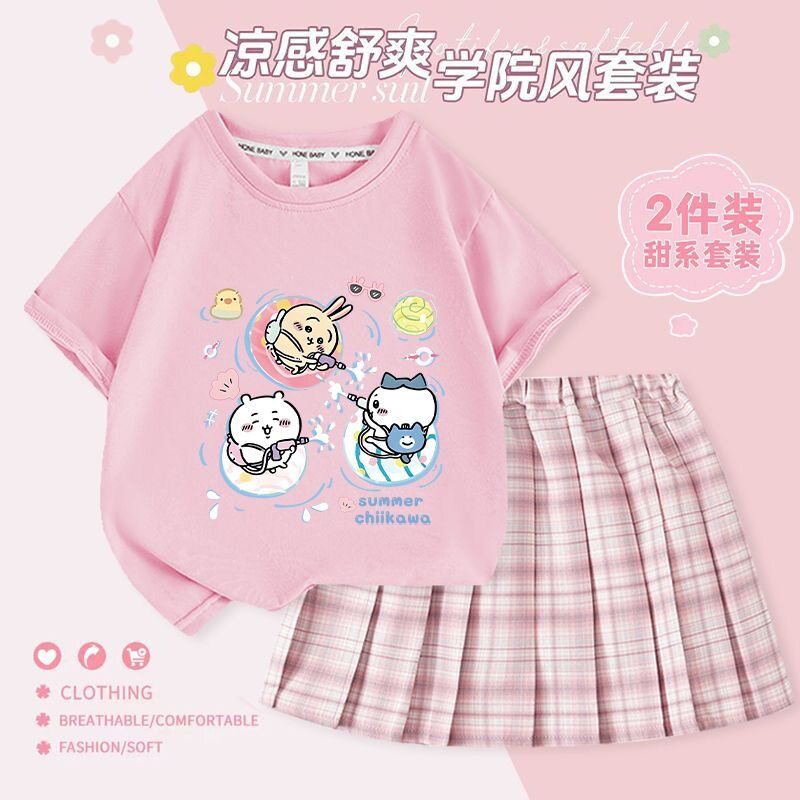 吉伊卡哇女童短袖T恤百褶裙套装