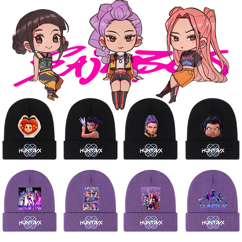 KPOP猎魔女团男女童针织帽冬季卡通字母时尚可爱秋冬帽子毛线帽潮