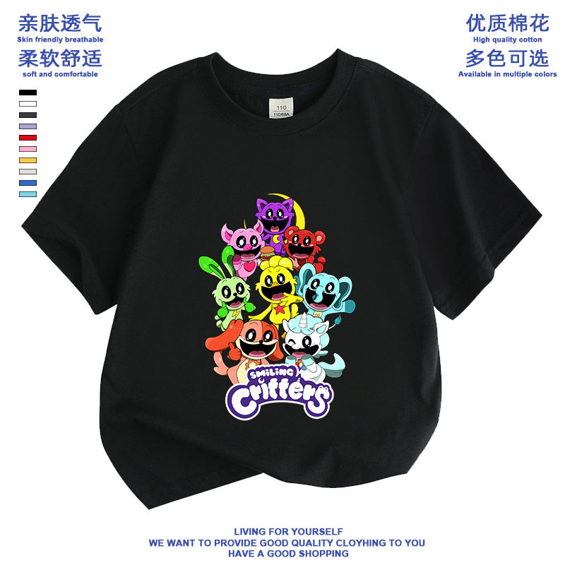 波比的游戏时间smiling critters 恐怖微笑动物男儿童T恤学生半袖