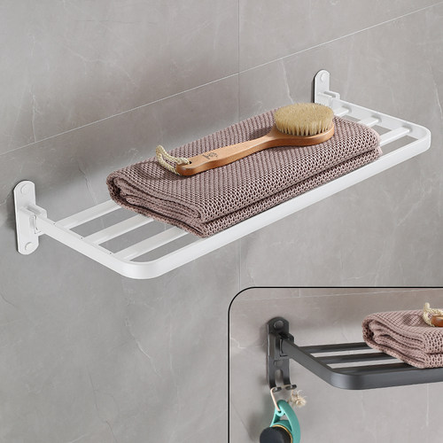 伊古韵简约免打孔单层折叠毛巾架