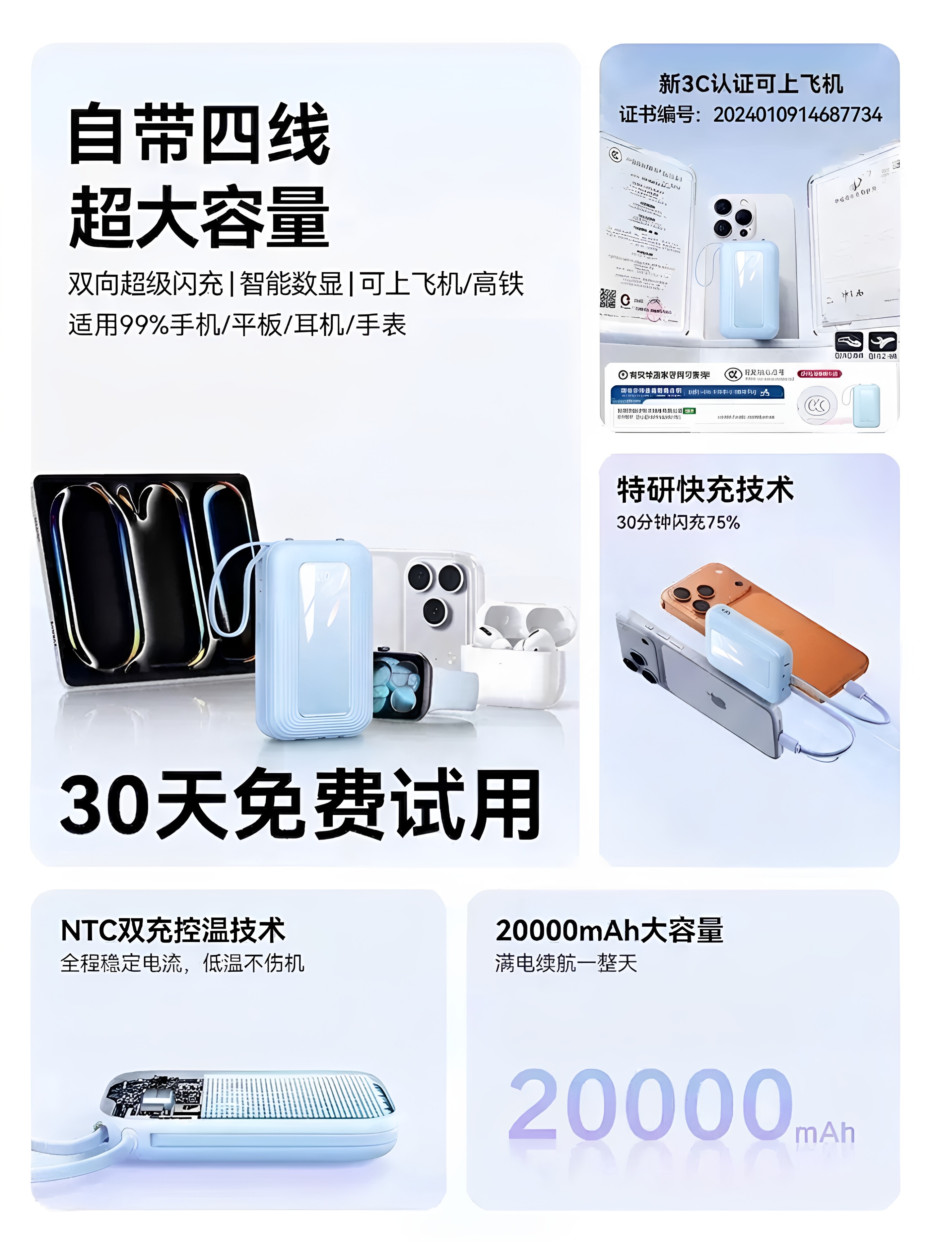 20000 mAh Power Bank, 3C sertifikatlı, nazik və yığcam