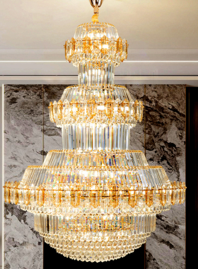 复式楼吊灯新款轻奢豪华现代网红别墅挑空水晶客厅灯华冠炬彩照明