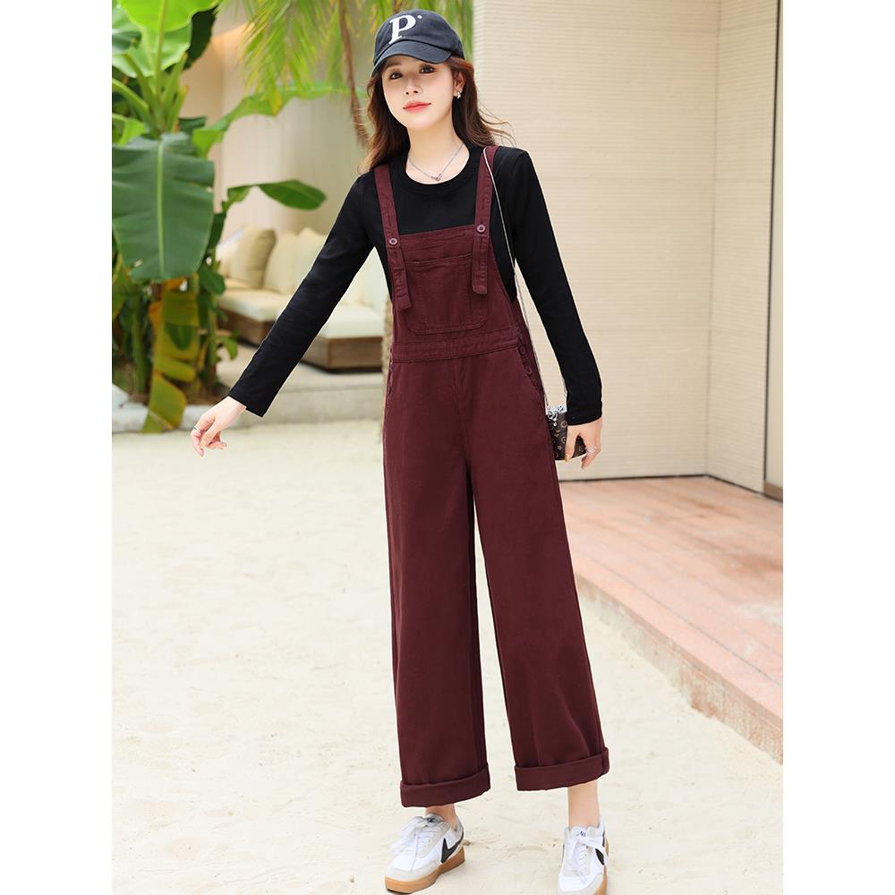 ROUMIKL牛仔背带裤女秋2025春秋季新款洋气减龄显瘦百搭直筒裤阔