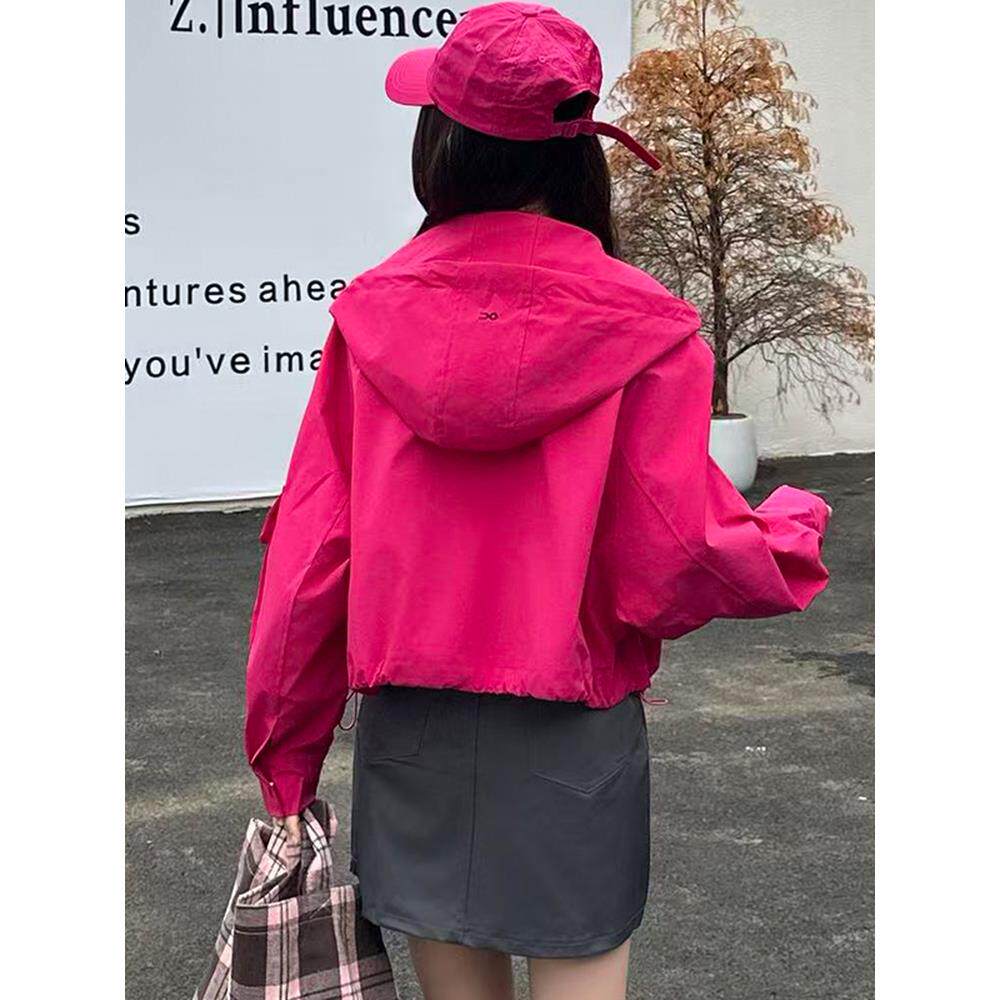 ROUMIKL时尚工装风衣短款外套女2025春秋新款小个子连帽休闲夹克