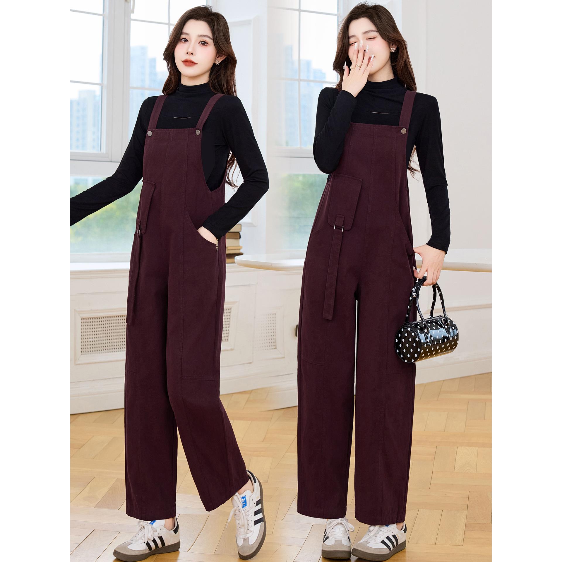 ROUMIKL时尚牛仔背带裤女2025春秋新款韩版宽松减龄显瘦裤连体裤