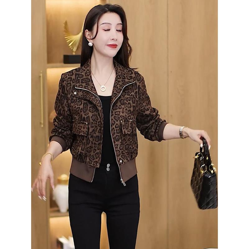ROUMIKL时尚高级感豹纹短外套女2025春秋新款时髦洋气宽松小个子