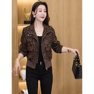 ROUMIKL时尚高级感豹纹短外套女2025春秋新款时髦洋气宽松小个子