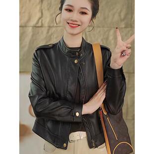 洋气百搭覆古皮夹 小个子修身 ROUMIKL短款 皮衣外套女2025春秋新款