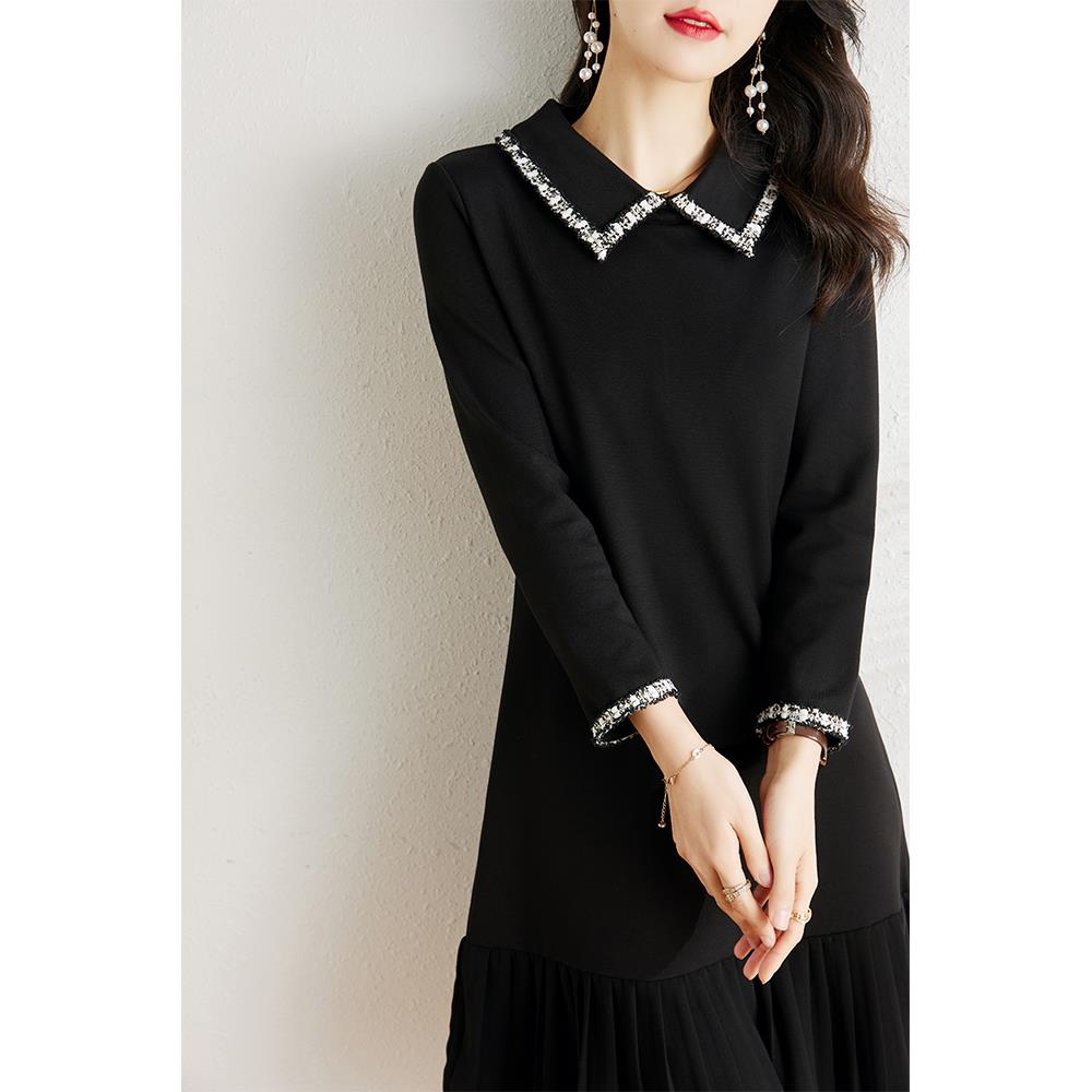 ROUMIKL气质小香风POLO领洋装女春装2025新款遮肉显瘦胖mm百褶小