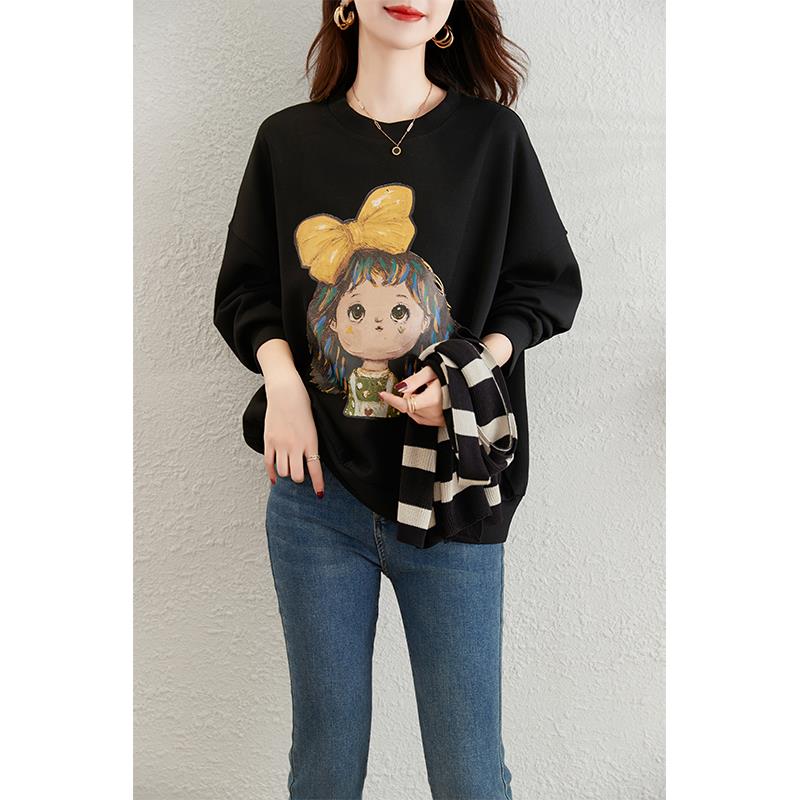 ROUMIKL学院风卡通女孩卫衣女春季2025新款宽松慵懒风针织披肩两