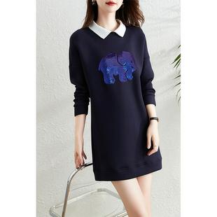 ROUMIKL拼接polo领假两件卫衣洋装女春季2025新款宽松显瘦中长版